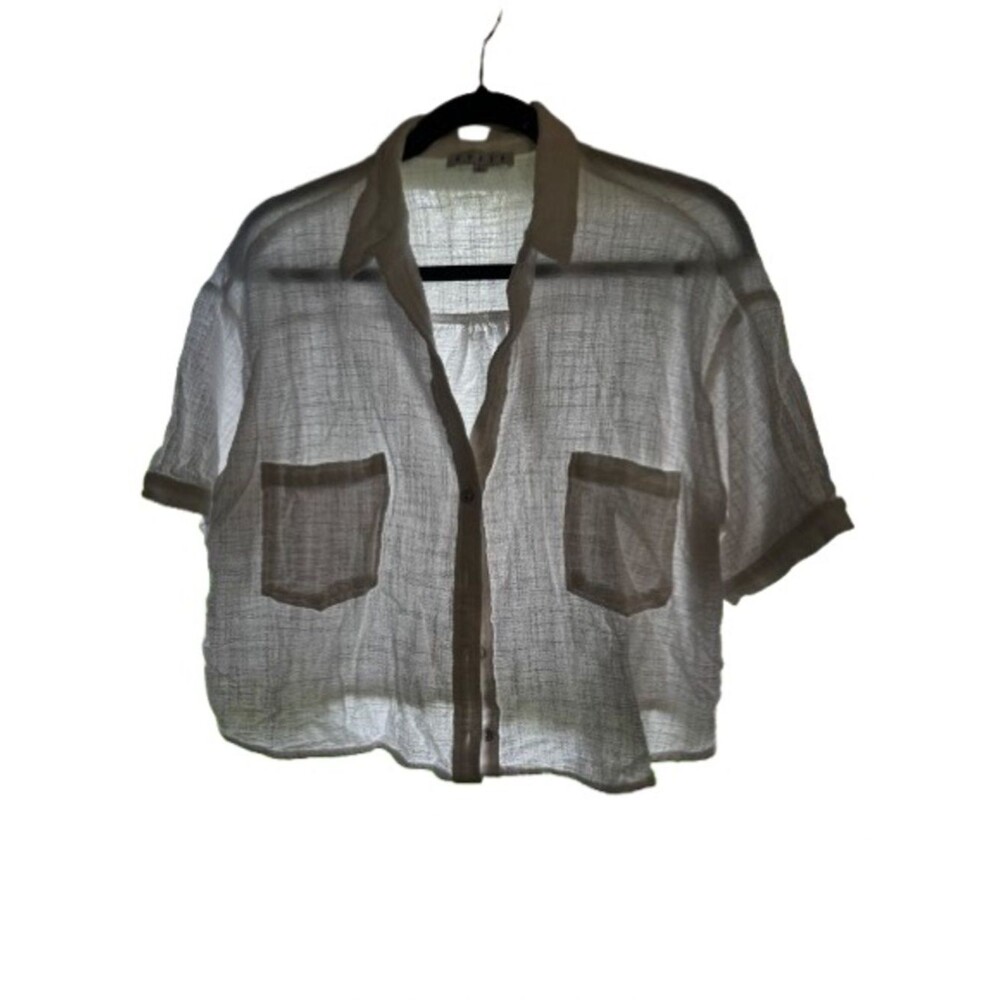 Sheer Short-Sleeve Button Front Shirt - Large